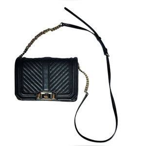 Rebecca Minkhoff Black Leather Chevron Quilted Love Designer Crossbody Clutch